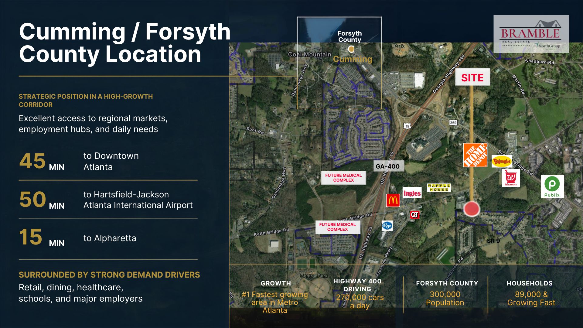 Map of the site within Cumming and Forsyth County